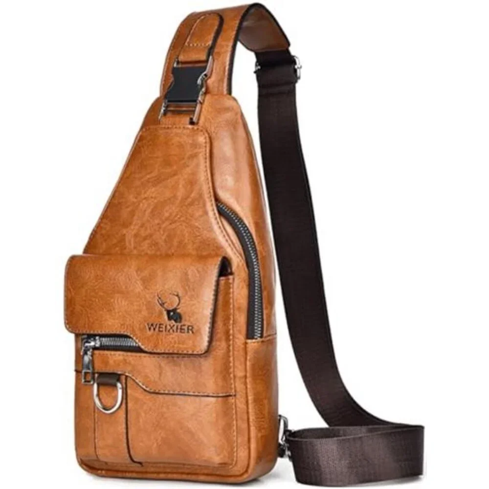 PU Leather Sling Bag for Men Waterproof Lightweight, Crossbody Chest Bag